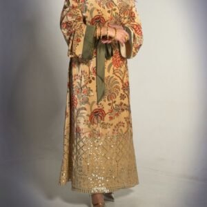 Wrap beige flowery kaftan